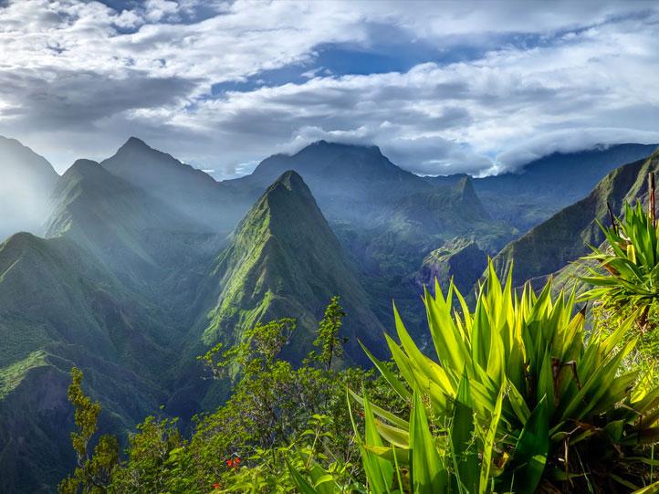 reunion island with lush greenery and mountain views